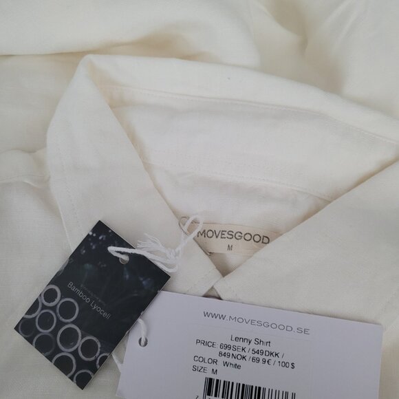 NWT MOVESGOOD Men's White BAMBOO Classic Linen Lenny Long Sleeve Shirt Size M - Picture 5 of 6